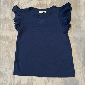 LOFT Navy Ruffle Short Sleeve Tee